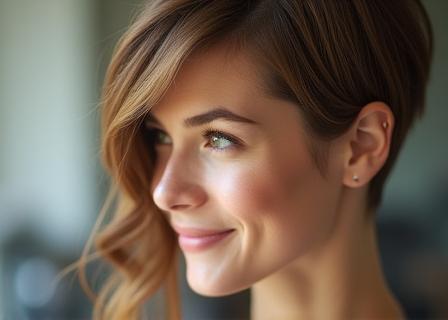Image showcasing a stylish haircut on a happy client